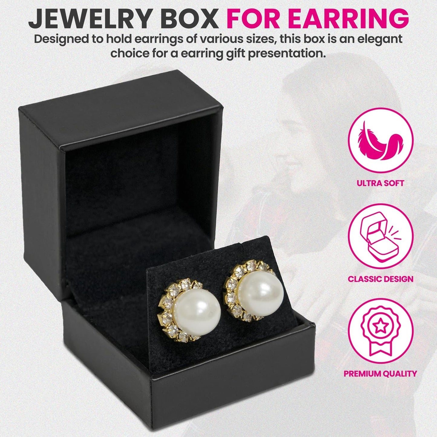 Novel Box Black Jewelry Box for Earrings 2.37x2.37x1.87 Inches - Earring Gift Box for Proposal Wedding Engagement - Faux Leatherette Jewelry Display Box - Gift Presentation Boxes for Earrings