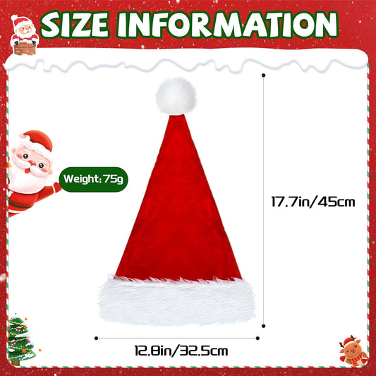 Santa Hats Adult, Christmas Hats for Women or Men, Gorros De Navidad Classic Extra Thicken Plush Xmas Santa Hat for New Year, Unisex Adult Size 4Pcs
