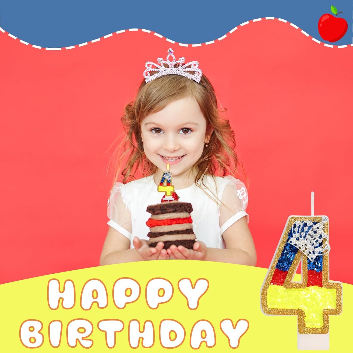 Birthday Candle for Cake, Princess Number Cake Candles, 2.76 inch Cake Topper Decoration for Birthday Party (Number 4)
