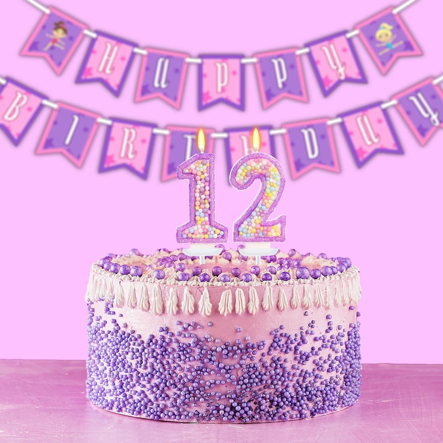Purple Birthday Candles - Number 12 Candle, Colorful Macaron Candles, 12 Birthday Decorations for Girls, Purple Cake Decorations, Theme Party Supplies