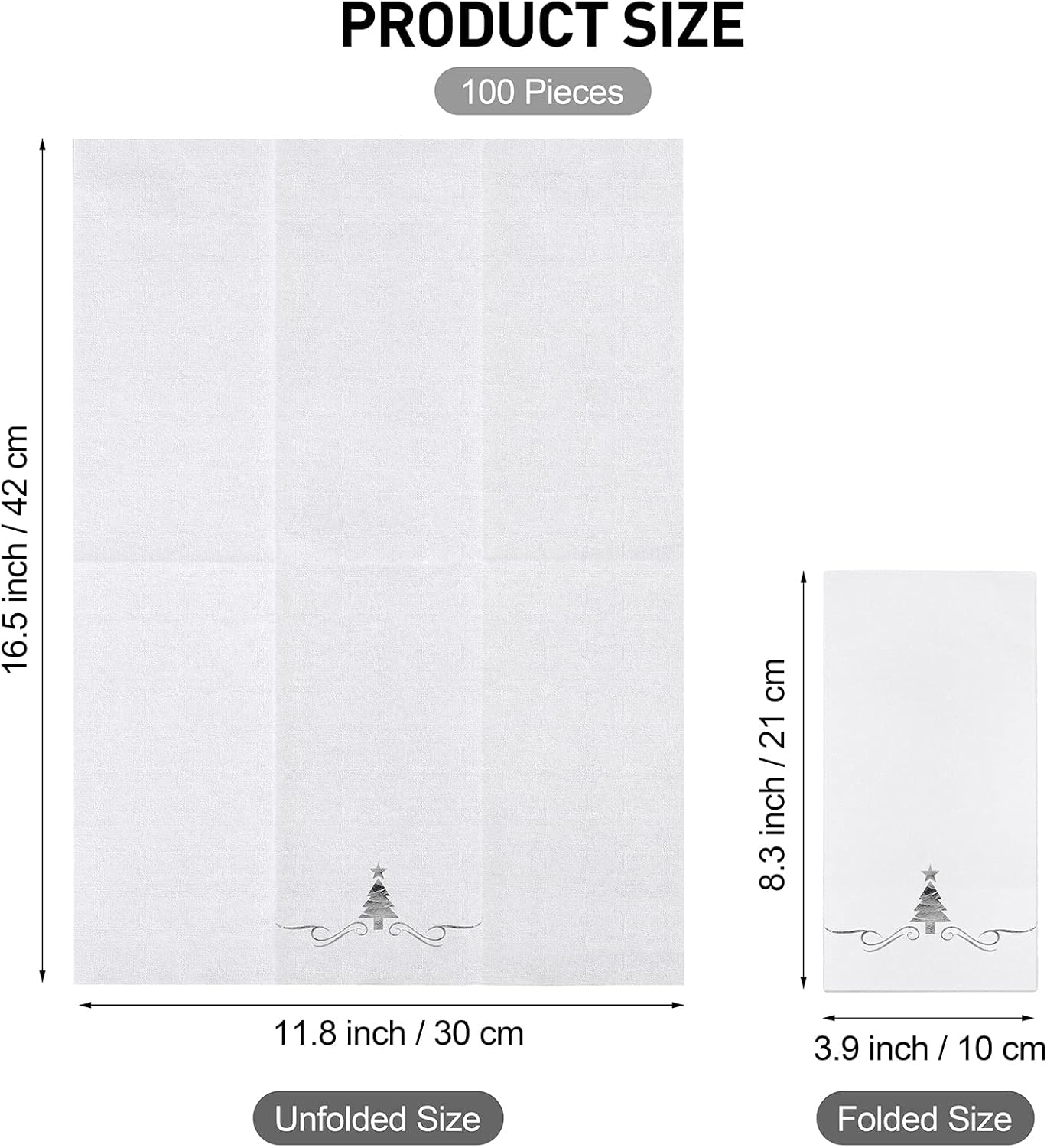 100 Pack Christmas Disposable Guest Napkins 12 x 17 Inch Silver Foil Christmas Trees Napkins Xmas Tree Hand Towels for Bathroom Kitchen Weddings Christmas Holiday Party