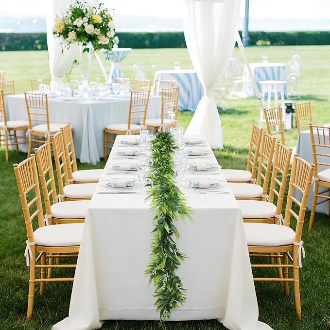 RECUTMS Fake Hanging Vines Plants Artificial Greenery Garland Artificial Bamboo Leaves Vine, Plastic Green Ivy Fake Hanging Plants for Home Wedding Garden Wall Indoor Outdoor Spring Decor(Green)