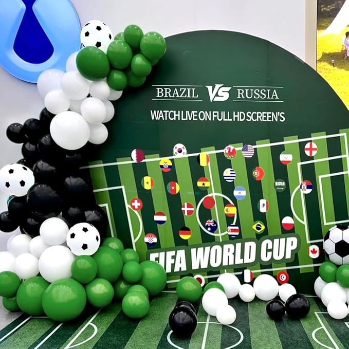 Black Green White Balloon Garland Arch Kit, 167Pcs Latex Balloons Different Sizes for Soccer Ball Theme Birthday Futbol Baby Shower Football Graduation Wedding Party Decorations