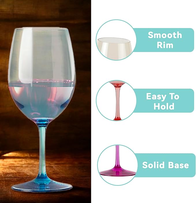 Lily's Home Unbreakable Acrylic Wine Glasses, Made of Shatterproof Tritan Plastic and Ideal for Indoor and Outdoor Use, Reusable (Multi - Light) - 20 oz each, Set of 4
