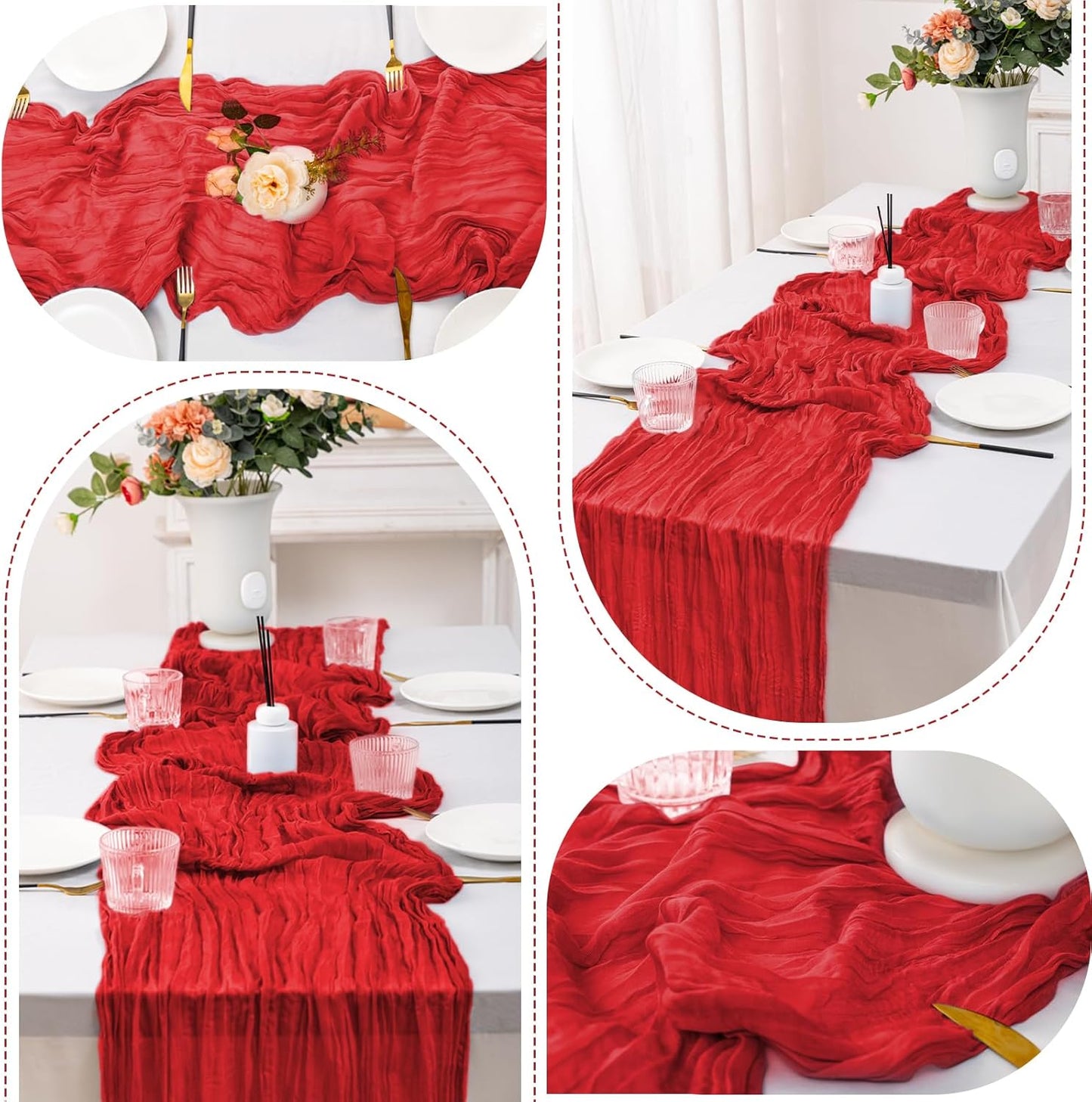 12 Pack Red Table Runner 10FT Cheesecloth Table Runner 21 x 120 inch Boho Gauze Cheese Cloth Table Runner Rustic Sheer Table Runner for Party Wedding Bridal Baby Shower Birthday Table Decor