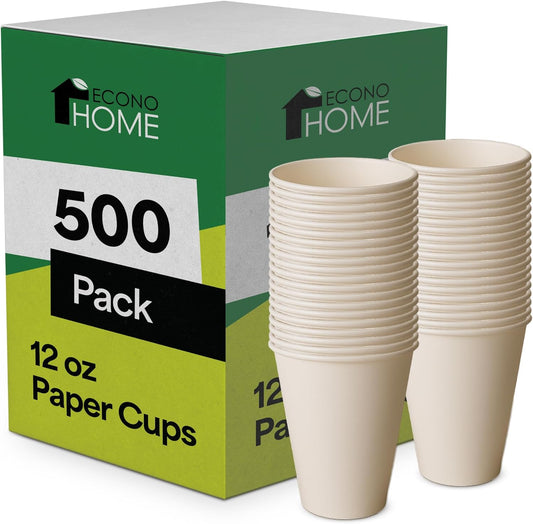 EconoHome 12 oz 500 Pack Disposable Coffee Paper Cups - Paper Cups for Hot and Cold Drinks, Tea, Water, and Juice