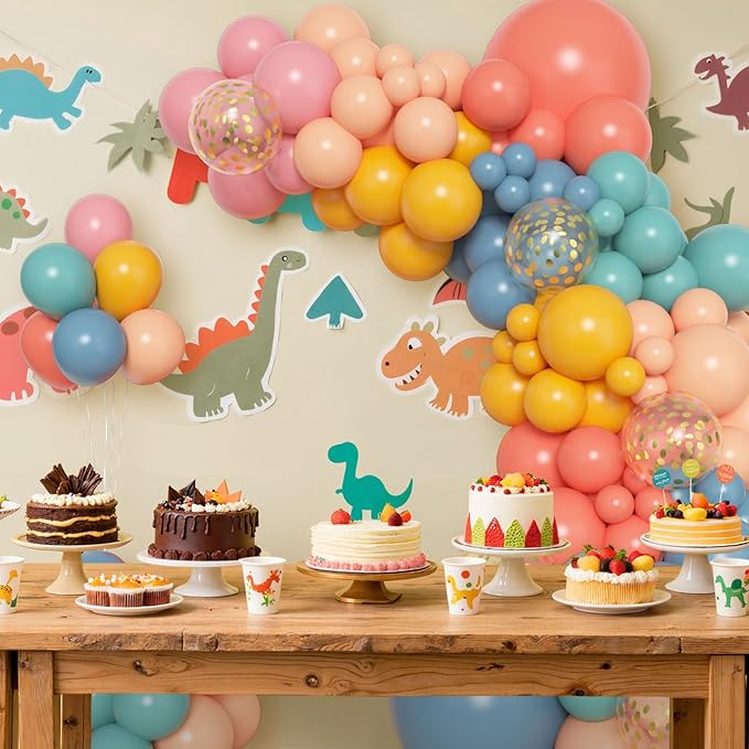 Amandir 153pcs Boho Balloon Arch Garland Kit, Different Sizes 18 12 10 5 inch Dusty Blue Blush Pink Rainbow Balloons for Here Come the Son Baby Shower Colorful Dinosaur Boho Birthday Party Decorations