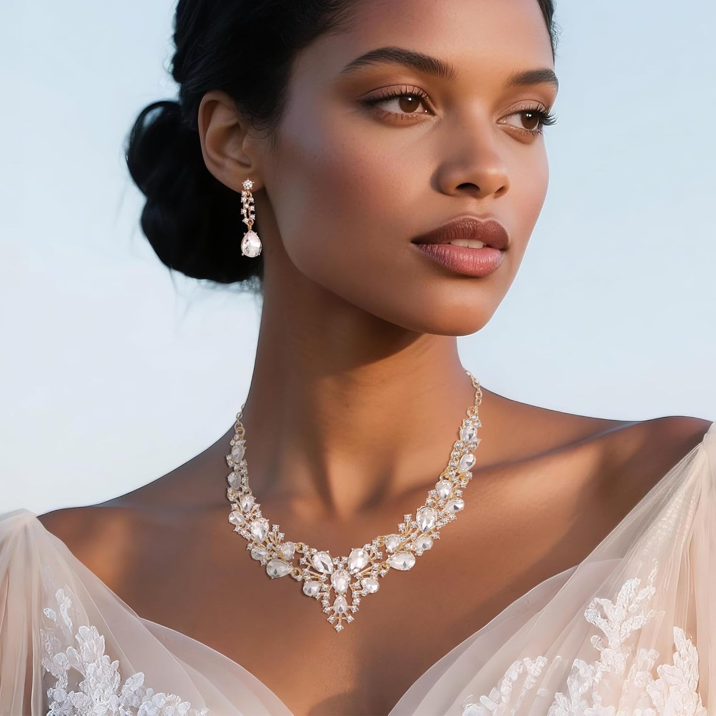 Kamirola Tiaras and Crowns for Women,Tiaras Earrings Necklace, Crystal Bridal Jewelry Set（TR83