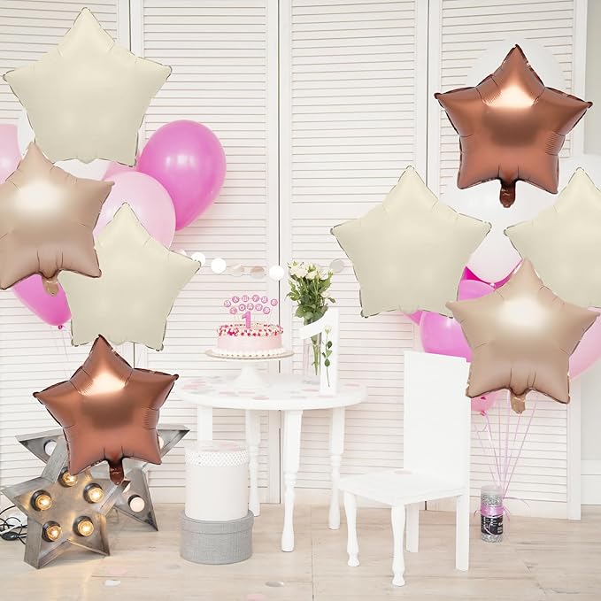 Brown Apricot Star Foil Balloons, 10PCS Foil Stars Shape Balloon, 18 Inch Coffee Cream Beige Star Balloons Helium for Birthday, Engagement, Baby Shower, Wedding, Nude Neutral Party Decoration