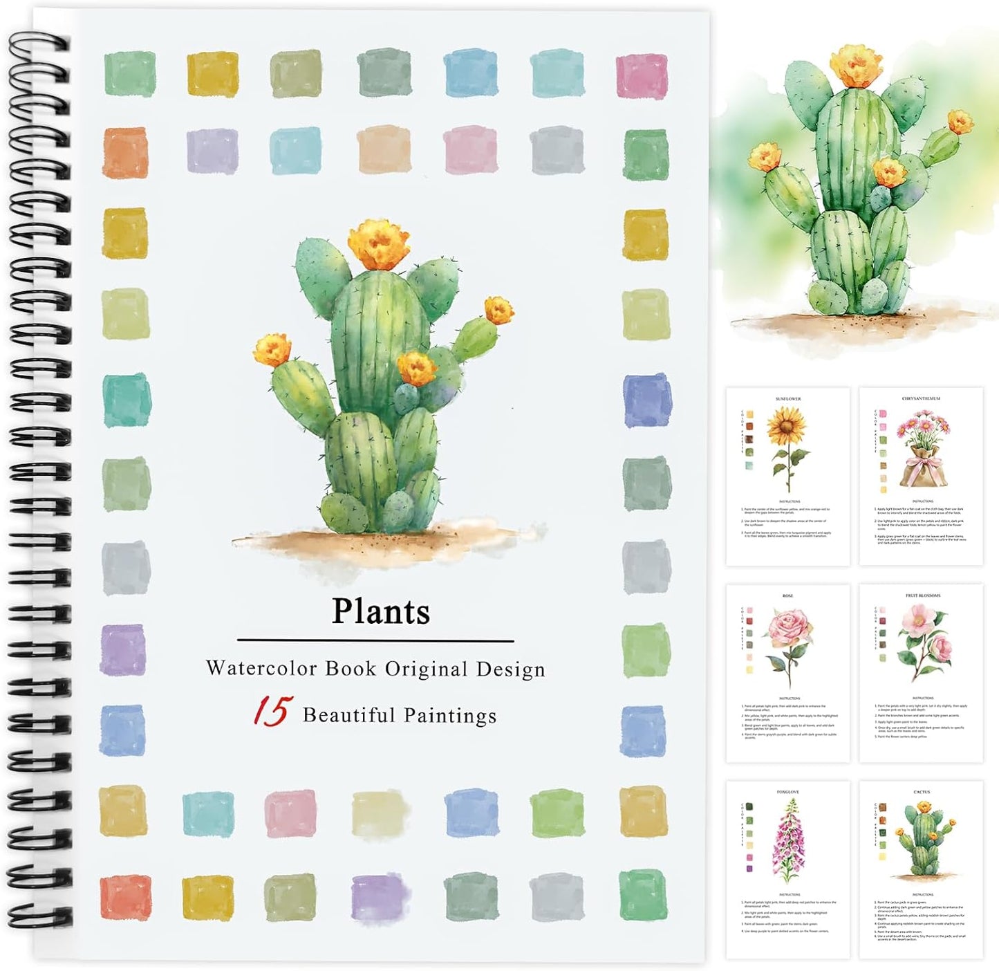 SLWBZ Watercolor Workbooks Coloring Book, Beginner Friendly Painting Kit, Easy Exquisite with Steps, Creative Exploration Watercolor Book with Paint Set for Adults Teens (Plants, Without Paint)