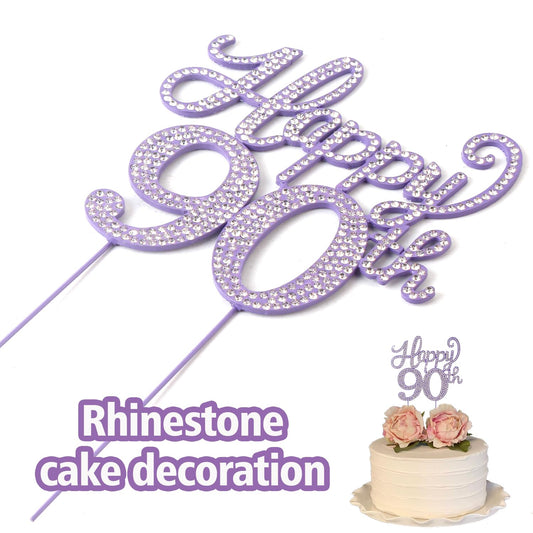LASKYER Happy 90th Birthday Purple Rhinestone Cake Topper - 90th Birthday/Anniversary,Cheers to Ninety Years Old Bday Party Metal Sparkly Centerpieces Decorations.
