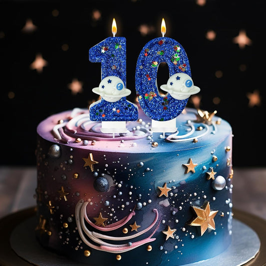 HXOUSE Spaceship Number 0 Birthday Candles - Outer Space Universe Birthday Candles for Cake, Candles Birthday Topper for Anniversary Celebrations, Astronaut Rocket Party Decorations for Boys