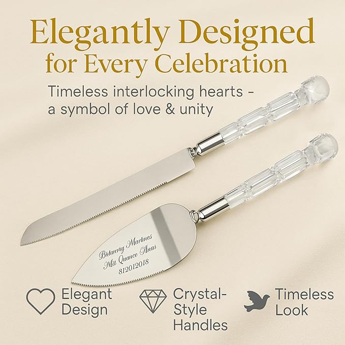 GIFTS INFINITY Personalized Wedding Cake Knife and Server Set with Engraving – Cake Cutting Utensil Set, Keepsake Gift for Wedding, Anniversary, Reception, Birthday & Other Occasions (CT-101QA)