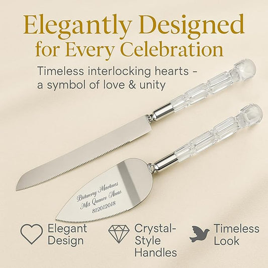 GIFTS INFINITY Personalized Wedding Cake Knife and Server Set with Engraving – Cake Cutting Utensil Set, Keepsake Gift for Wedding, Anniversary, Reception, Birthday & Other Occasions (CT-101QA)