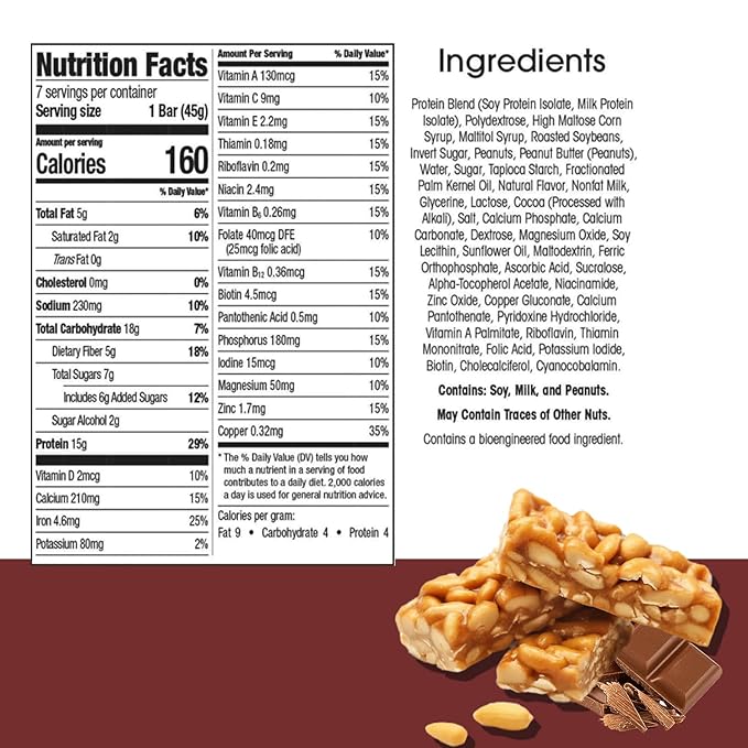 BestMed - High Protein Nutrition Bar - Low-Carb, 15g Protein, Low Sugar, High Fiber, Low Calorie, Meal Replacement Bar (Peanut, 1 Box - 7 Count)