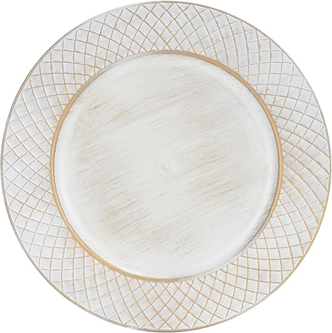 13" Charger Plates Set of 6, Antique Charger Plates Bulk Wedding, Round Dinner Chargers for Party, Birthday (Antique White)
