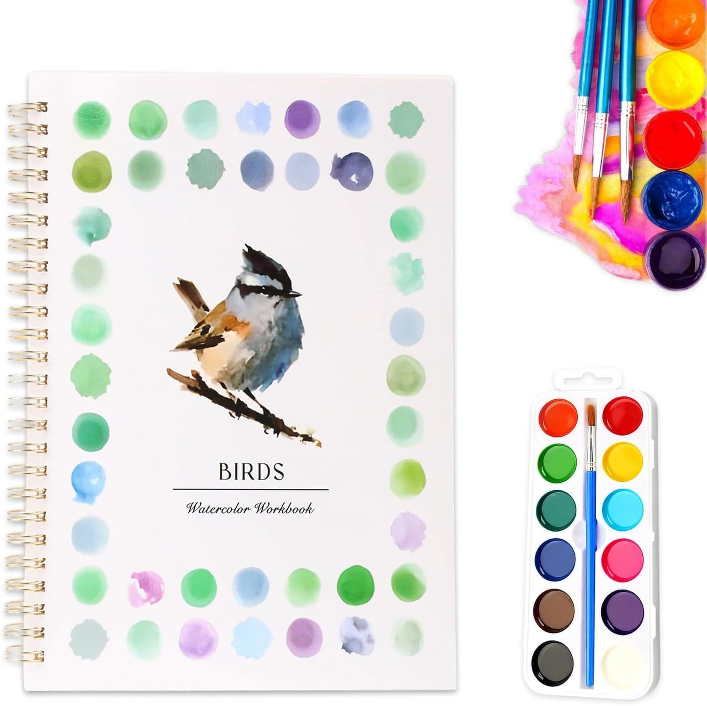 Hugsgarden Watercolor Workbook,Beginner Friendly Watercolor Workbooks, Water Coloring Book Step-by-Step Painting Practice Book with 12 Color Watercolors Paint Set for Adults