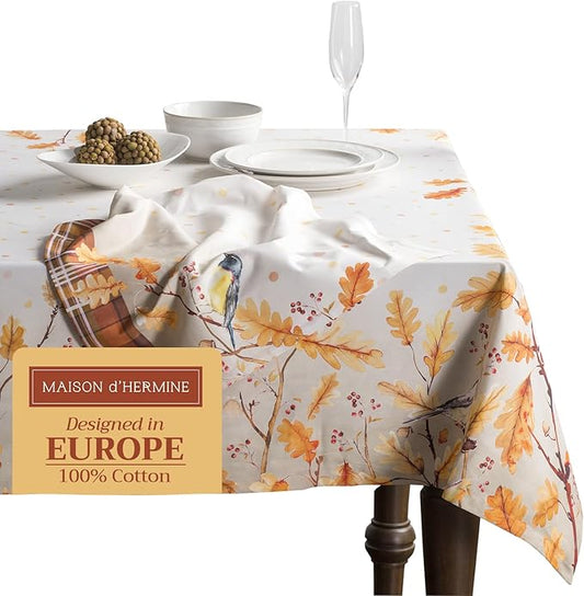 Maison d' Hermine Table Cloth Rectangle Table 100% Cotton 60 x 108 Inches Fall Tablecloth Reusable Everyday Use for Thanksgiving Christmas Decorations Dining Farmhouse Party (Oak Leaves)