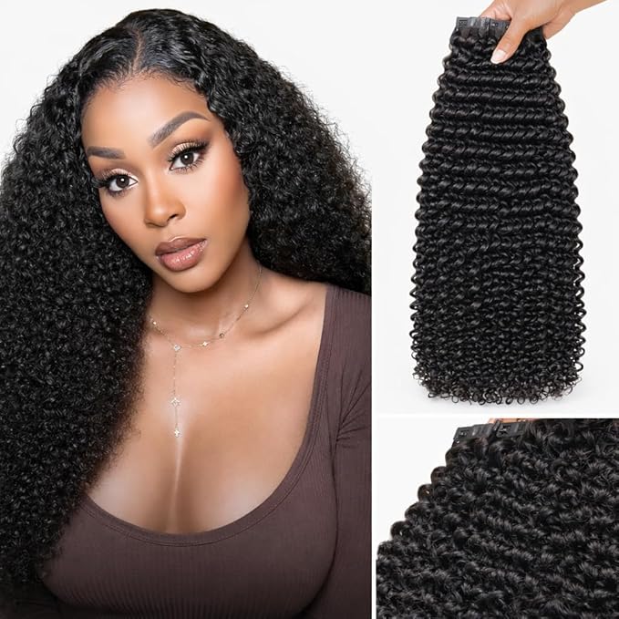 LUVME Hair Extensions Real Human Hair 135g 7pcs Natural Black Hair Extensions Kinky Curly Clip in Extensions 22 Inch Remy Human Hair for Women
