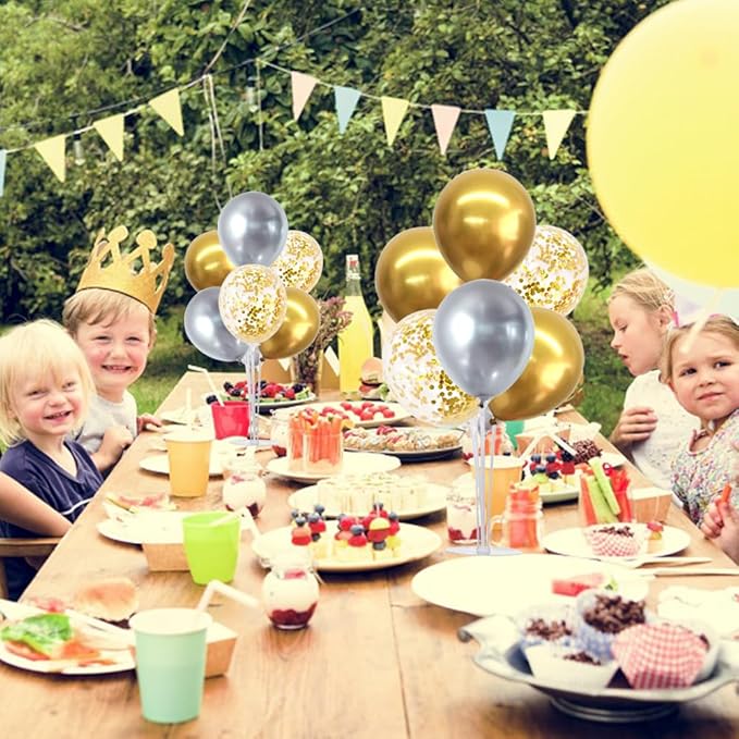 TONIFUL 4 Table Centerpiece Balloon Stand Kit Include Silver Gold Latex Confetti Balloons for 2026 Graduation,New Years 2026,Birthday,Retirement,Christmas,Anniversary Table Party Decoration