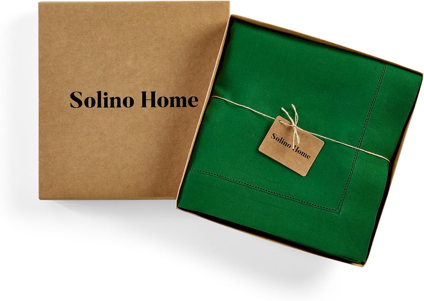 Solino Home Garden Green Linen Tablecloth 60 x 132 Inch - 100% Pure Linen Hemstitch Table Cloth for Rectangle Tables - Classic Hemstitch, Machine Washable Tablecloth for Christmas