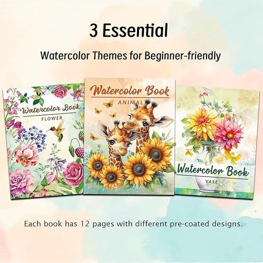 Kalysky 8.5 * 11" Watercolor Workbook,3 Watercolor Coloring Books for Adults,Water Color Book kit for Adults Beginner,160GSM Cold Press Textured Thick Paper