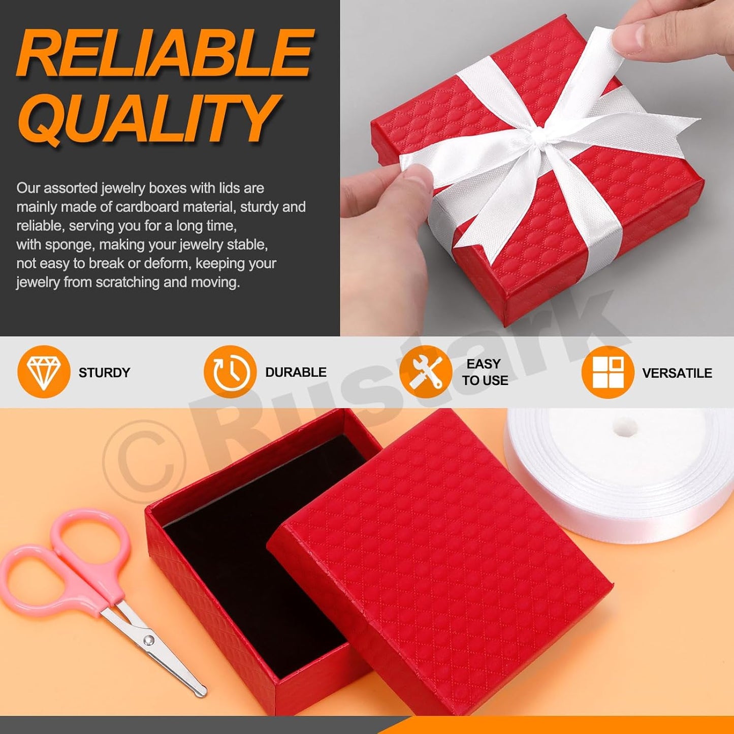 12Pcs 9x9x3cm / 3.5x3.5x1 Inch Red Cardboard Jewelry Gift Boxes with Stain Ribbon and Scissor, Small Gift Box with Lid for Necklaces, Rings, Bracelets, Earrings, Pendant, Jewelry