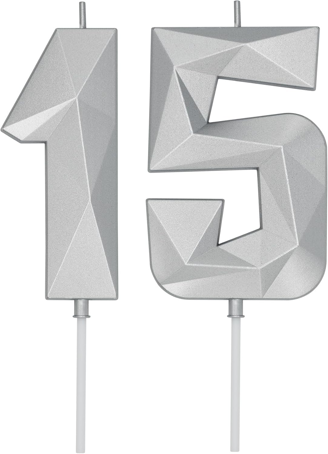 DERVENTA Birthday Candle Big Number 3D Silver 3.7 inch Party Celebration Anniversary Decoration Cake Topper 1 Piece (Number 15 Silver)
