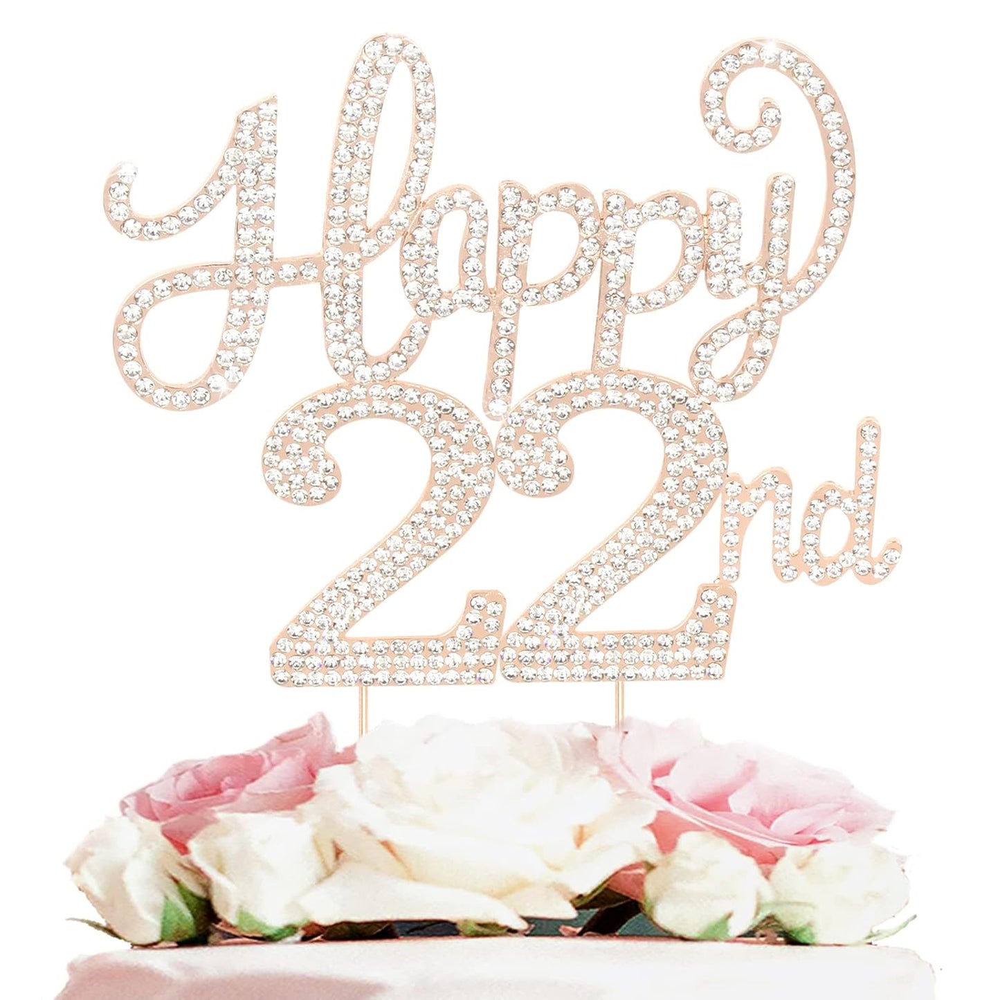 LASKYER Happy 22nd Birthday Decorations,22nd Birthday Gold Rhinestone Cake Topper - Cheers to 22 Years Old Bday Party Metal Sparkly Cake Centerpieces Sign.