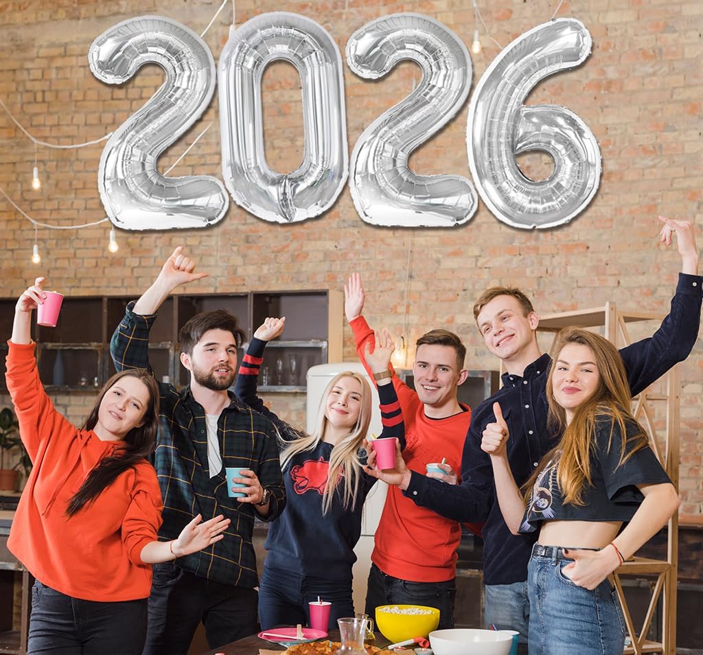2026 Balloon - Silver Birthday Number Balloons, 40 Inch Large Foil Balloons for Men Women Boys Girls Silver Themed Birthday Decorations，Number 2026 Balloon