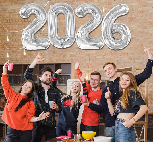 2026 Balloon - Silver Birthday Number Balloons, 40 Inch Large Foil Balloons for Men Women Boys Girls Silver Themed Birthday Decorations，Number 2026 Balloon