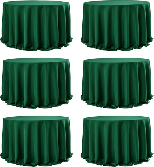 6-Pack Hunter Green Round Tablecloths, 132 Inches, Stain-Resistant Polyester for 6-8 Ft Round Tables - Washable Table Covers for Weddings, Banquets, Birthday Parties, Events