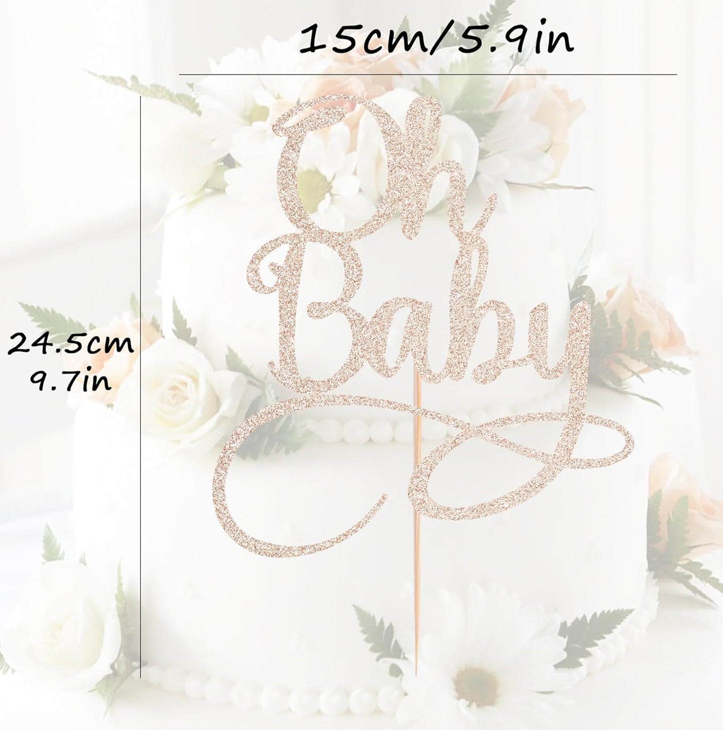 Oh Baby Cake Topper - Rose Gold Glitter Baby Birthday Party Cake Decoration Supplies, for Baby Shower/Gender Reveal Party Photo Booth Props
