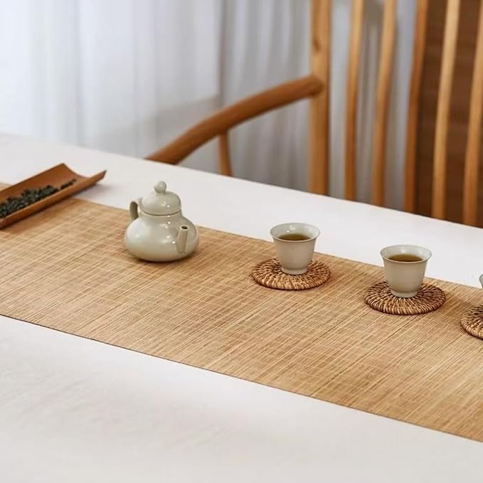 Carbonized Bamboo Matchstick Natural Table Runner, Natural Bamboo Tablemat, Home Décor, 12 x 32 Inch Anti-Slip Vintage Coffee/Tea Mats, 1 Pcs