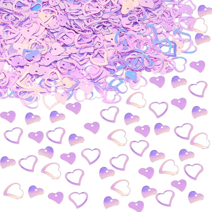 ONLYKXY 1200Pcs Love Heart Shaped Confetti, Table Wedding Decoration, Glitter Confetti for Wedding Party (Glitter Pinkish Purple)