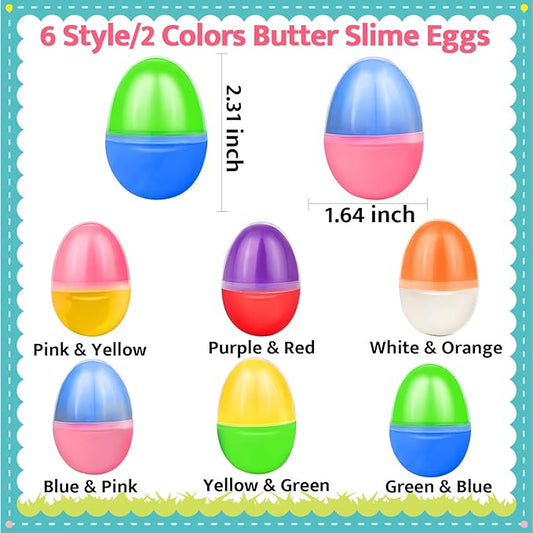 [ Two Color ] 12 Pack Prefilled Easter Butter Slime Eggs,Slime Easter Egg Fillers Stress Relief Easter Egg Hunt Filling Treats Classroom for Kid Teens Boy Girl Easter Basket Stuffers Party Favor
