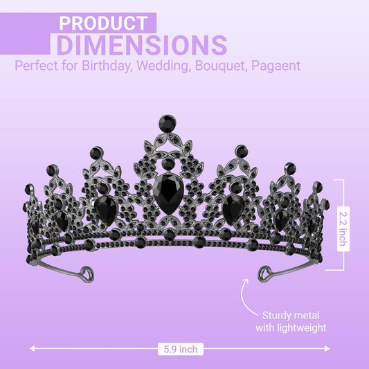 Tiara Crown for Women, Queen Tiara for Birthday Prom Bridal Party Custome Black
