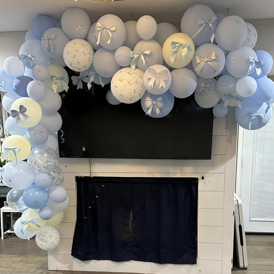Pastel Blue Bow Balloons Light Pale Blue and White Sand Balloon 12inch Beige Clear Balloons Coquette Birthday Party Decorations Latex Helium Balloon for Arch Bridal Baby Shower Bachelorette Weddiing