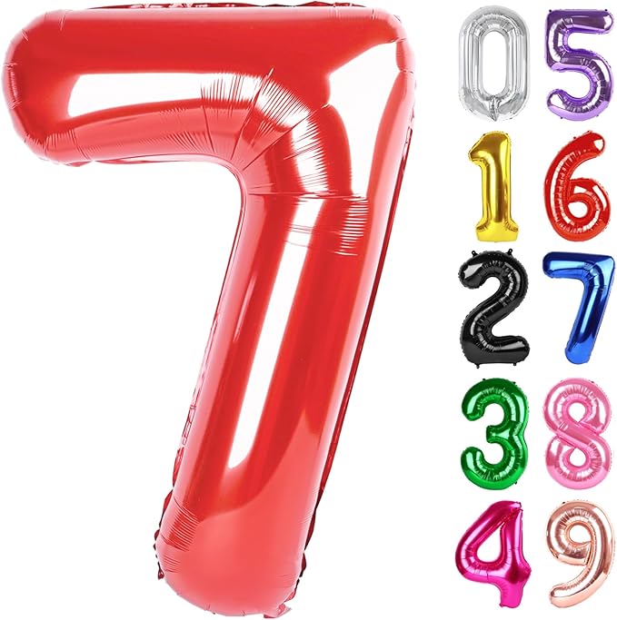 Red Number 7 Balloon 40 Inch, 7th Birthday Party Decorations for Children, Giant 7 Foil Balloon for Party Supplies