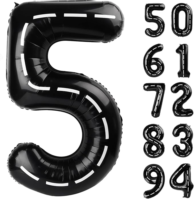 Race Car 5 Balloon, Number Balloons 40 Inch, 5th Black Birthday Balloon Decorations, Race Car Birthday Party Supplies, 5 Number Balloons, Number 5 Balloon