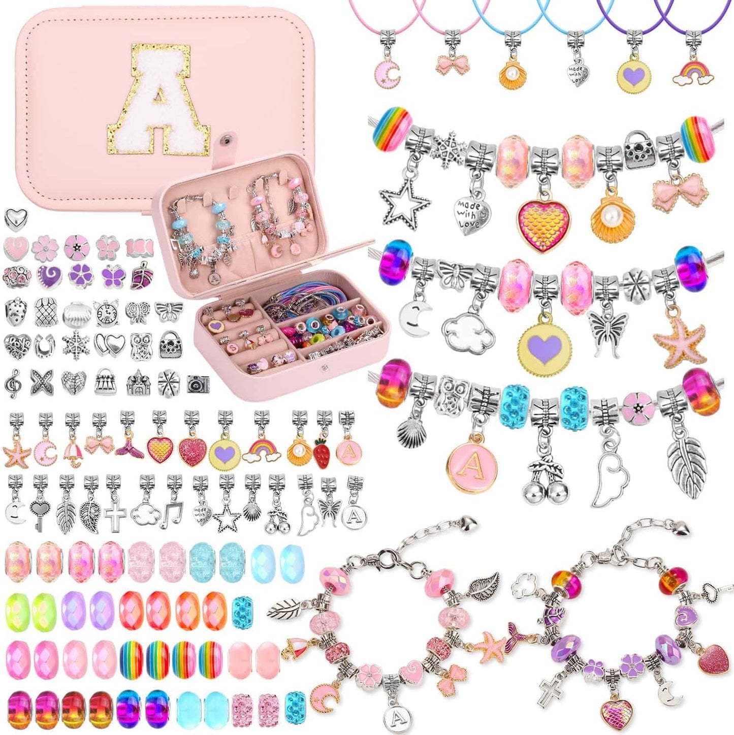 Billbotk Charm Bracelet Making Set with Jewelry Case Charm Pendant Bracelet Kit DIY Jewelry Making Art & Craft for Birthday Gifts Valentine Christmas