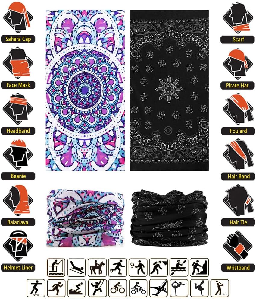 Headband Neck Gaiter Head Wrap Headwear Face Mask Magic Scarf Bandana for Men and Women