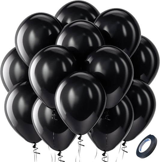 Bezente Black Balloons Latex Party Balloons - 100 Pack 12 inch Round Helium Balloons for Black Themed Graduation New Years Birthday Halloween Party Backdrop Prom Send off Decorations 2025