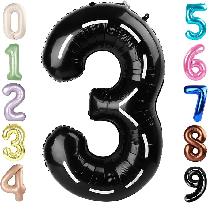 Numbers Balloon 3, 40 Inch Large Line Black Balloon for Three Year Old Birthday Decor, 3 13 30 31 Birthday Party Decorations for Wedding Supplies