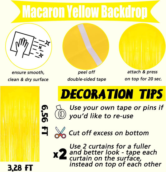 4 Pack Yellow Fringe Curtain Backdrop, 3.2Ft x 6.6Ft Metallic Tinsel Foil Fringe Streamers Background for Photo Booth Birthday Wedding Baby Shower Carnival Easter Mother’s Day Party Decorations