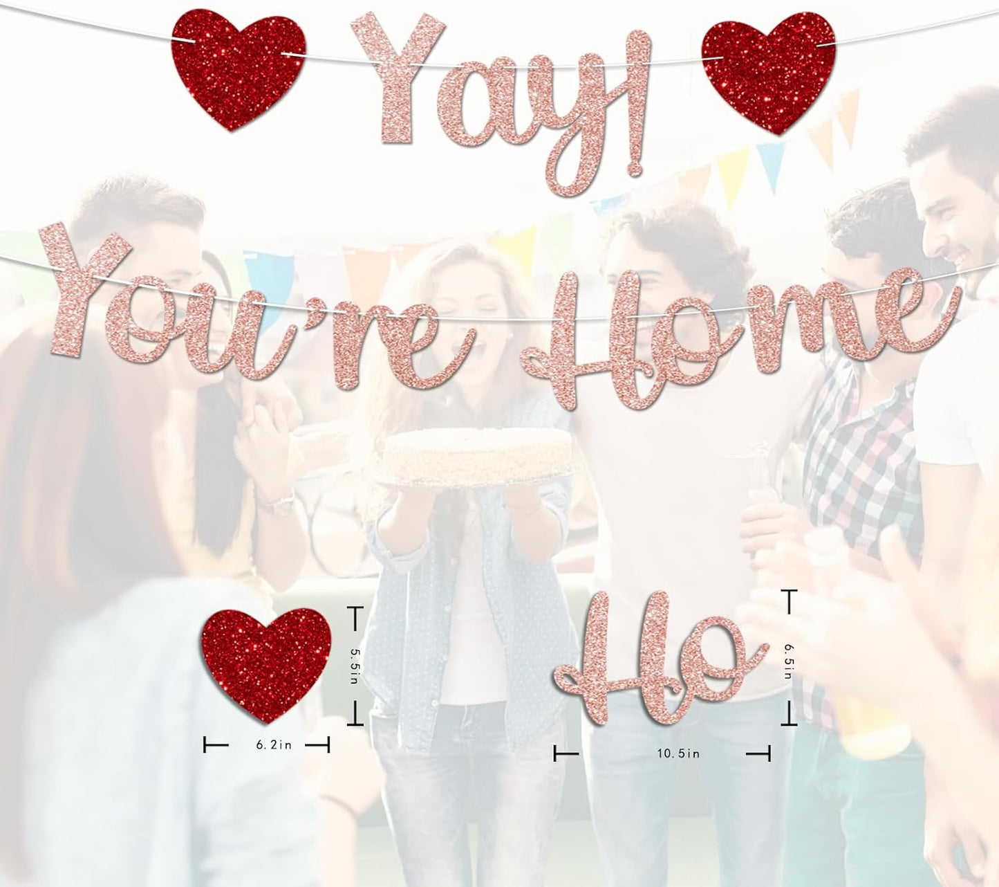 Rose Gold Glitter Welcome Home Banner, Yay! You're Home Banner for Welcome Back, Housewarming & Military Return Party Decorations & Decor, No DIY.
