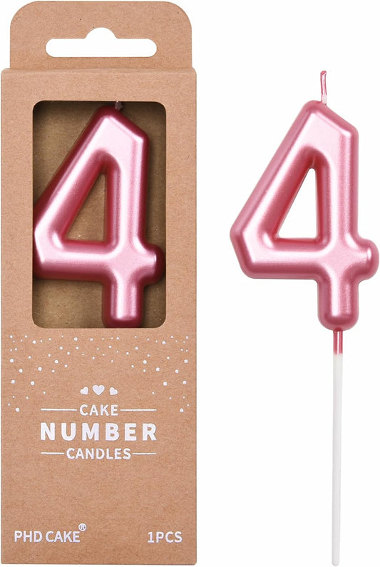 PHD CAKE 2.76 inch Classical Pink 4 Number Birthday Candle, Pink Number Candles, Cake Number Candles, Party Celebration