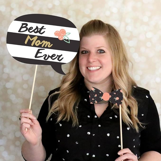 Mother's Day Photo Booth Props Kit - Celebration Set, Premium Cardstock Photo Props with Sticks, DIY Party Decorations - 20 Pieces - Best Mom Ever