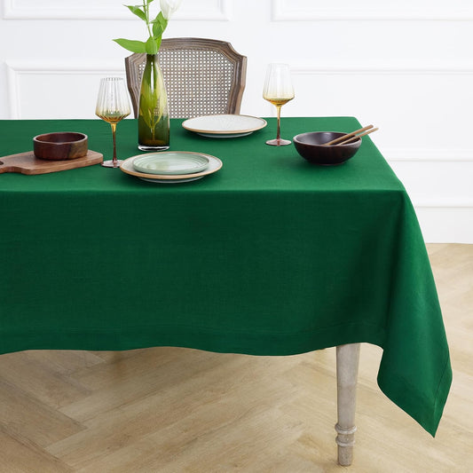 Solino Home Linen Tablecloth 60 x 144 Inch - 100% Pure Linen Christmas Green Table Cloth for Rectangle Tables - Fete, Machine Washable Tablecloth for Thanksgiving