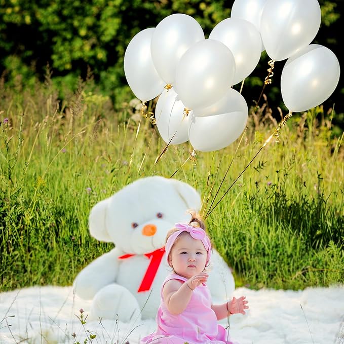 RUBFAC 120pcs Pearl White Balloons 12 Inches White Balloons, Bright Color Latex Party Ballons for Birthday Baby Shower Wedding Party Supplies Garland Arch Decoration